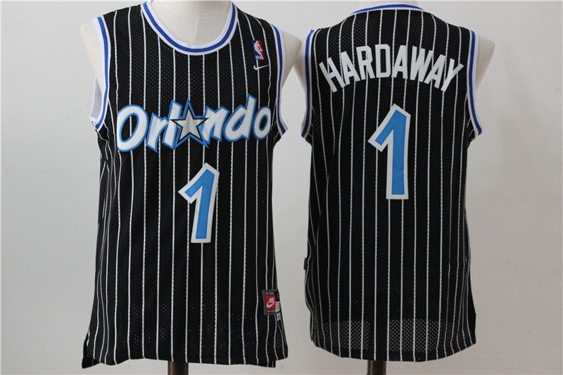 Men Orlando Magic 1 Hardaway Black Stripe Throwback NBA Jersey